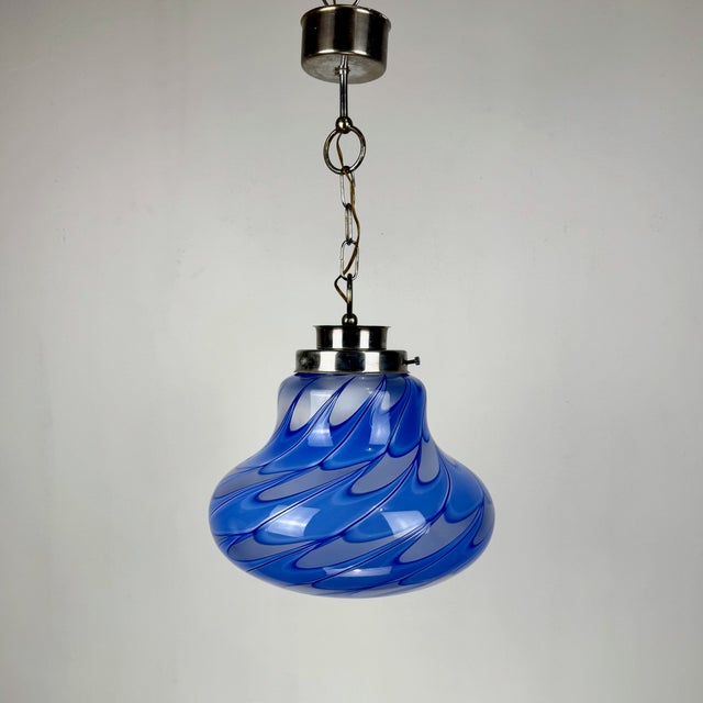Blue Mid-Century Modern Blue Murano Glass Pendant Lamp, 1980s For Sale - Image 8 of 8