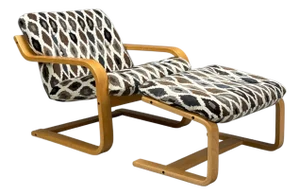 Westnofa, Bentwood, Fabric, Lounge Chair and Ottoman, Norway, 1960s
