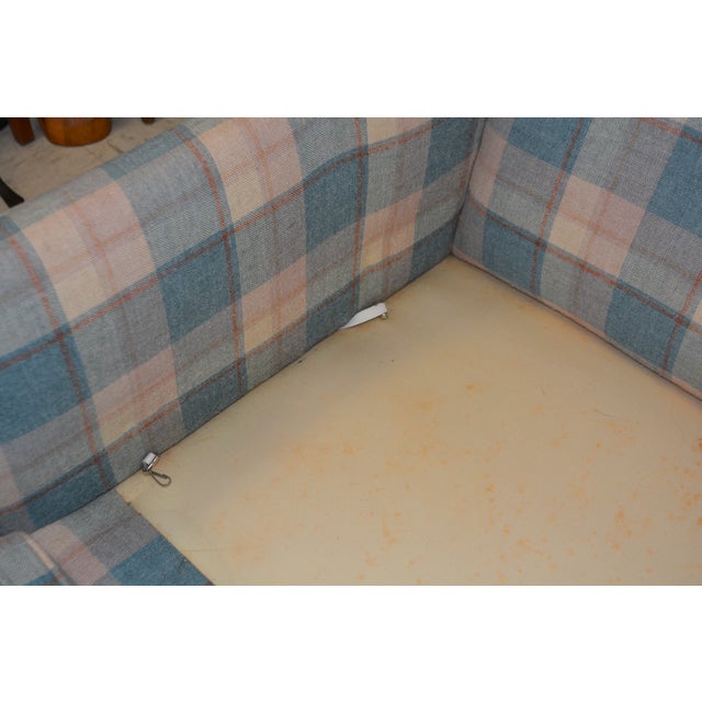 Vintage North Hickory Furniture Blue/Tan Plaid Wingback Settee W/ Nail Head Trim For Sale - Image 14 of 18