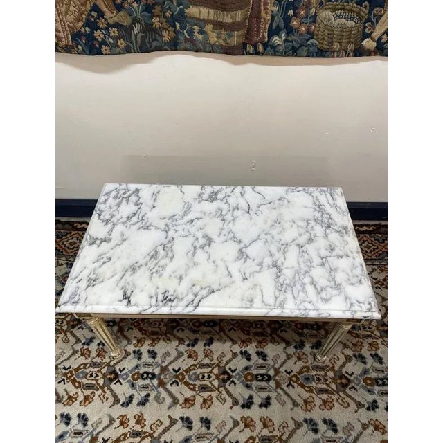 Neoclassical Parcel and Gilt Wood Coffee Table with Marble Top For Sale - Image 3 of 5
