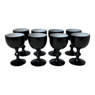 Vintage Murano Black and White Carlo Moretti Cordial Goblets - Set of 8 For Sale