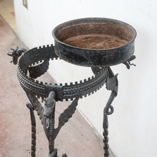 Black Metal Perch with Turtles and Wrought Iron Grotesques For Sale - Image 8 of 9