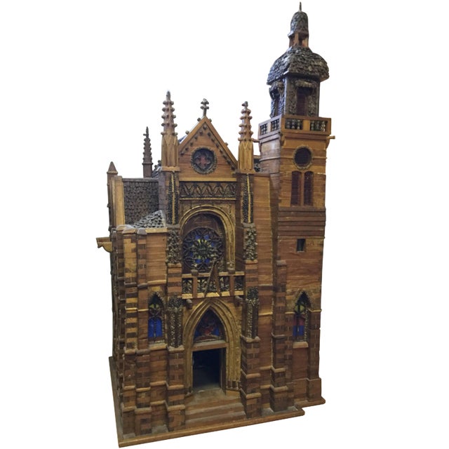 French Folk Art Miniature Cathedral Sculpture Model For Sale