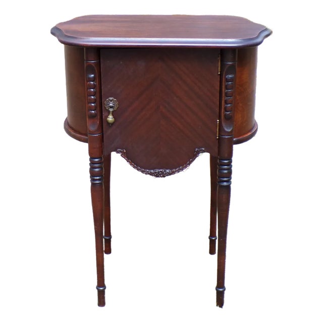 Vintage Mahogany French Style Tobacco Humidor Cabinet Smoke Stand Bedside Table For Sale