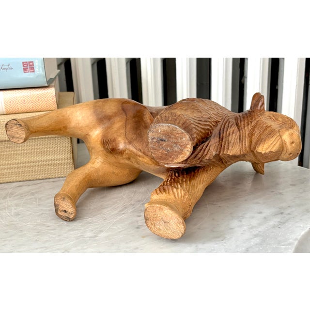 Brown Vintage Wooden American Bison Buffalo Statue Carving For Sale - Image 8 of 9