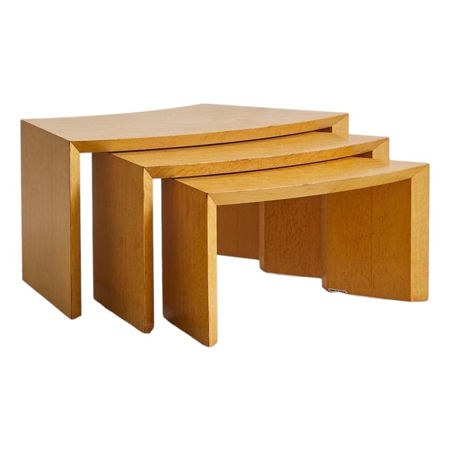 Trio of French Curved Burl Wood Nesting Tables, 1980s For Sale