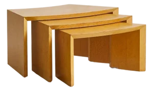 Trio of French Curved Burl Wood Nesting Tables, 1980s