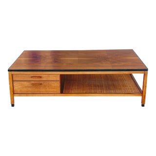 1960s Mid-Century Walnut Coffee Table With Four Drawers & Cane Shelf For Sale