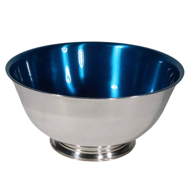 Mid 20th Century Wm Rodgers Paul Revere Silver Plate Enameled Centerpiece Bowl With Blue Interior For Sale - Image 4 of 9