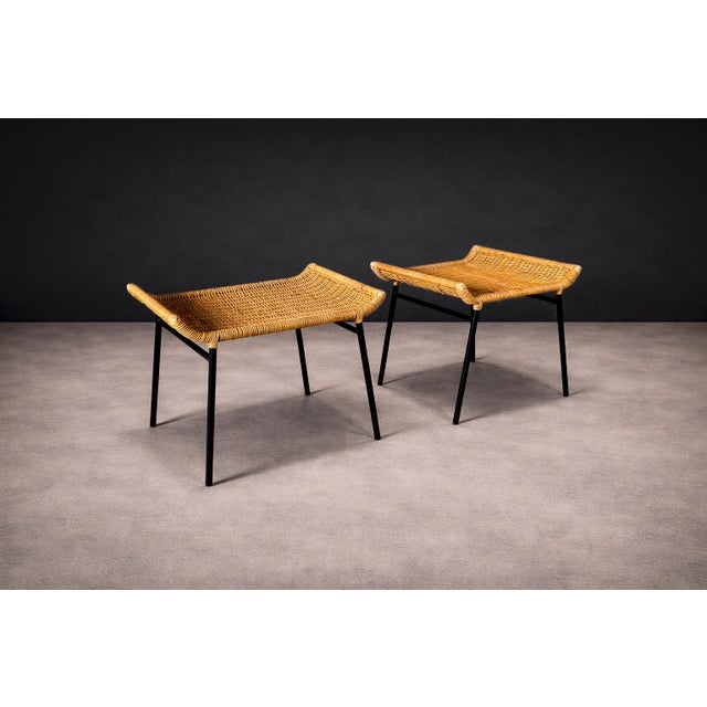 Set of Two Armchairs With Stools in Cane & Iron, Carlo Hauner, 1950s For Sale - Image 15 of 16