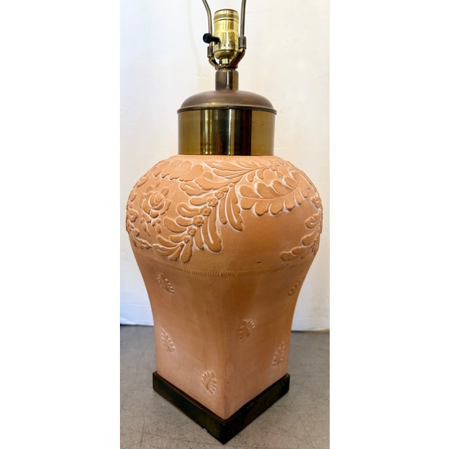 1980s Cottage Style Terracotta & Brass Table Lamp For Sale - Image 5 of 6