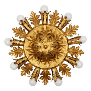 Large Vintage Florentine Leaf Ceiling Lamp by Banci Firenze, 1960s For Sale
