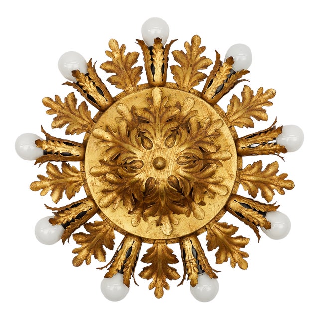 Large Vintage Florentine Leaf Ceiling Lamp by Banci Firenze, 1960s For Sale