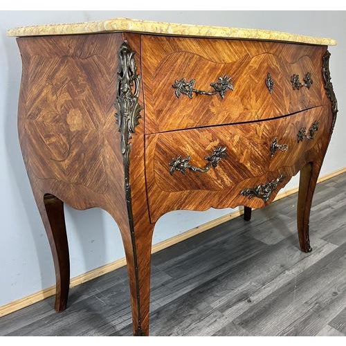 Antique French Walnut Bombe Chest of Drawers with Marble Top For Sale - Image 6 of 17