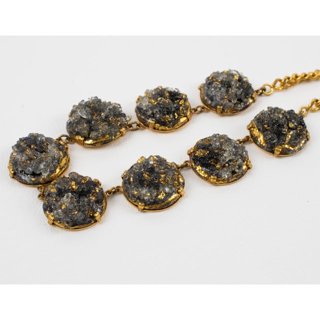 Metal Limoges Black Gray Enamel and Pate De Verre Link Choker Necklace For Sale - Image 7 of 8