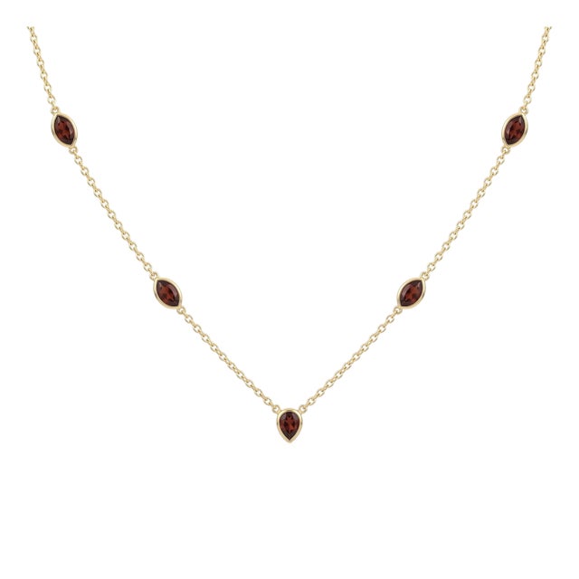Garnet Station Necklace in 18k Gold Plated | Gemstone Layering Chain Link Necklace | January Birthstone Neckalce For Sale