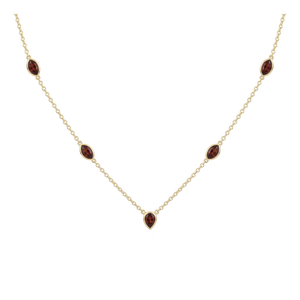 Garnet Station Necklace in 18k Gold Plated | Gemstone Layering Chain Link Necklace | January Birthstone Neckalce