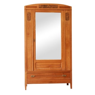 Antique French Art Deco Oak Knockdown Wardrobe For Sale