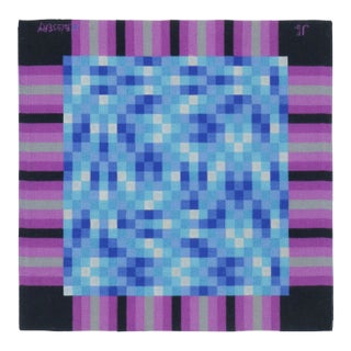 Vintage Square j.c Bissery Signed Modernist Tapestry in Blue Tones - Rug & Kilim For Sale