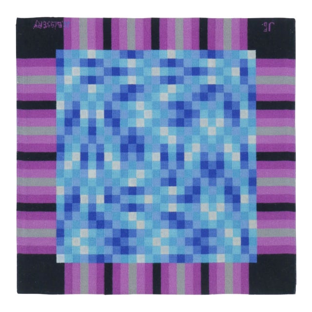 Vintage Square j.c Bissery Signed Modernist Tapestry in Blue Tones - Rug & Kilim For Sale