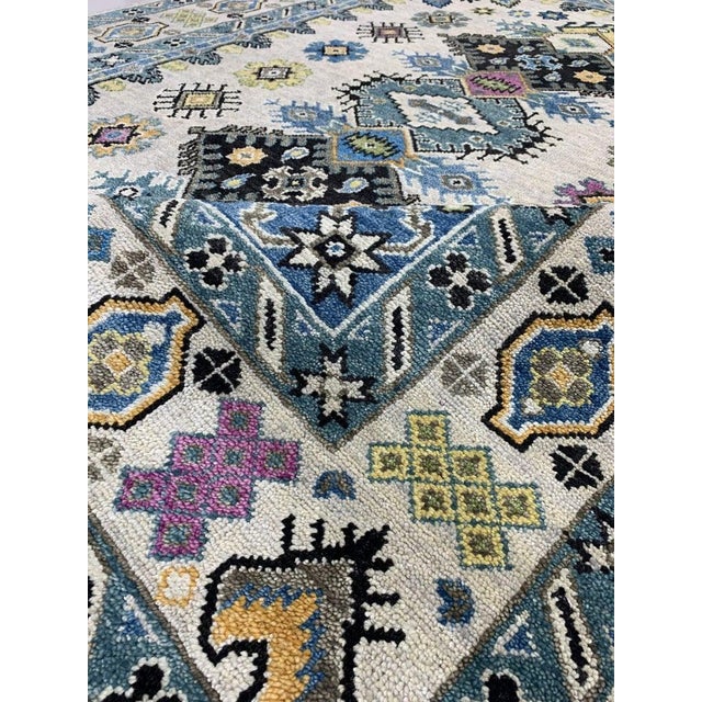 9x12 Ivory Hand-Knotted Wool Stacked Diamond Motifs Traditional Carpet Rug For Sale - Image 4 of 5