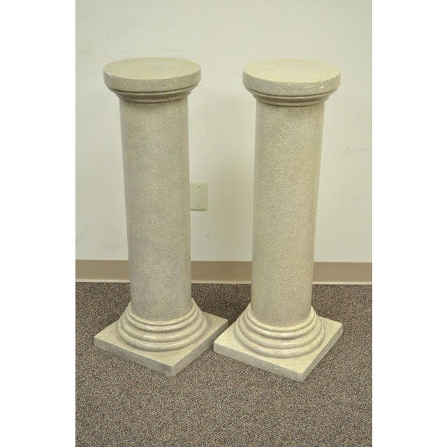 Pair of 40" Faux Concrete Fiberglass Column Pedestals Sculpture Plant