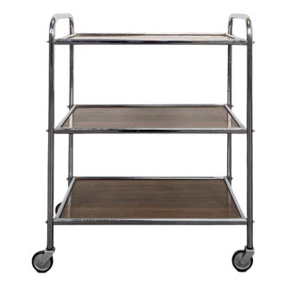 Rolling Wooden and Metal Serving Cart, 1970s For Sale