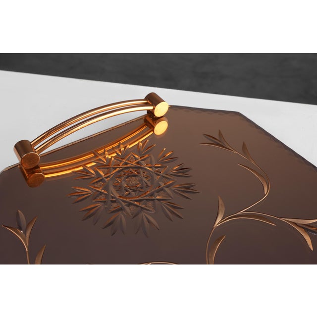 1920s Art Deco Mirrored Glass and Copper Tray, Belgium, 1920s For Sale - Image 5 of 13