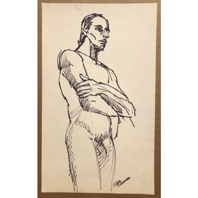 Figure drawing by Pittsburgh artist Ruth Freeman (1940-2023). Standing Male Nude drawing on paper, signed lower right.