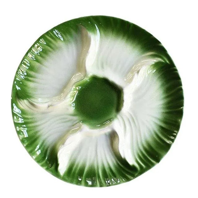Mid 20th Century Round MCM Cabbageware or Lettuceware Bok Choy Ceramic Serving Platter in Green For Sale - Image 5 of 5
