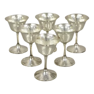 Vintage Egw & S Hammered Silver Plate Wine Goblets Cups - Set of 6