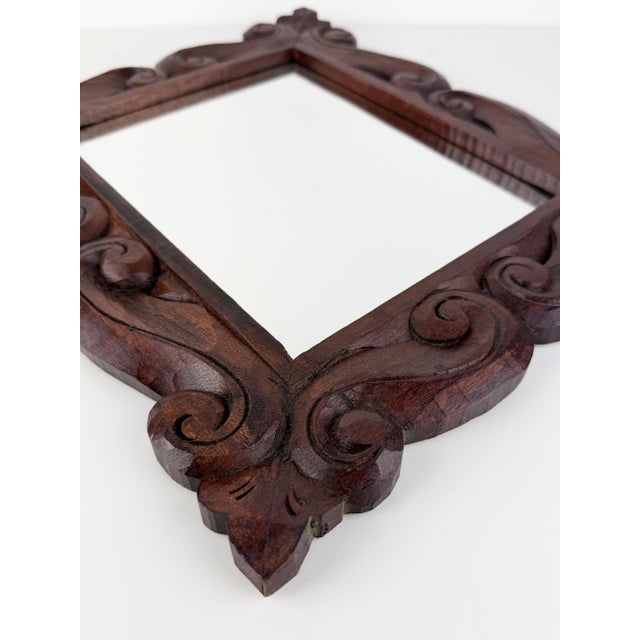 Antique Wood Wall Mirror with Ornate Scrollwork Wooden Frame, 1920s For Sale - Image 9 of 16