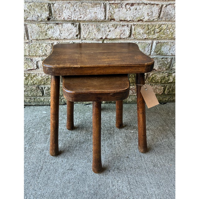 Pair of Small Vintage Wooden Nesting Side Tables, France For Sale - Image 4 of 12