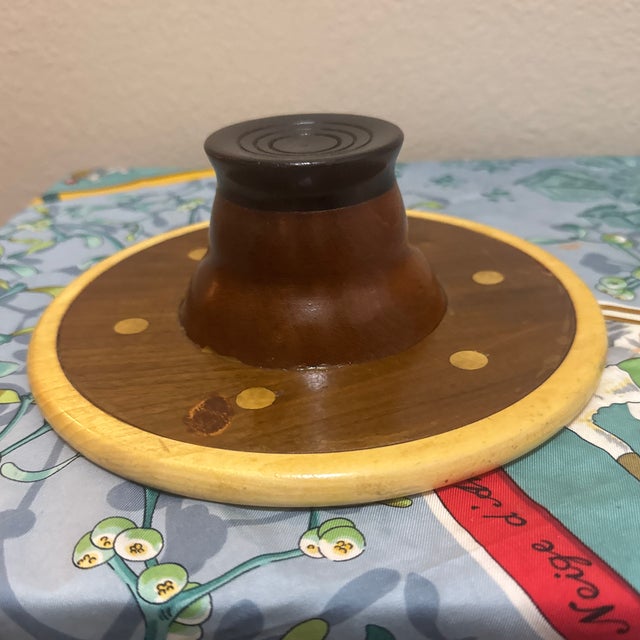 1960s Vintage MCM Wooden Pedestal Trinket Dish Wood Catchall Bowl For Sale - Image 5 of 5
