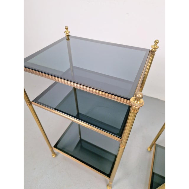 Mid-Century Modern 3-Tier Side Tables in Brass and Smoked Glass from Maison Jansen, 1960s, Set of 2 For Sale - Image 10 of 13