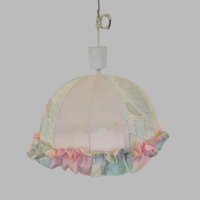 Metal Cage and Fabric Hanging Light with Flowers For Sale - Image 6 of 6