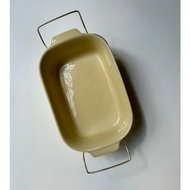 1980s 1983 Modern Pfaltzgraff Yellow Ceramic Baker & Brass Holder For Sale - Image 5 of 16