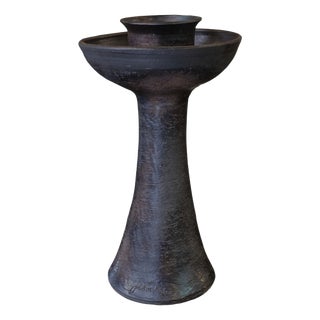 20th Century Candleholder in Brown-Black Glazed Ceramic by Jean Marais, 1950s For Sale