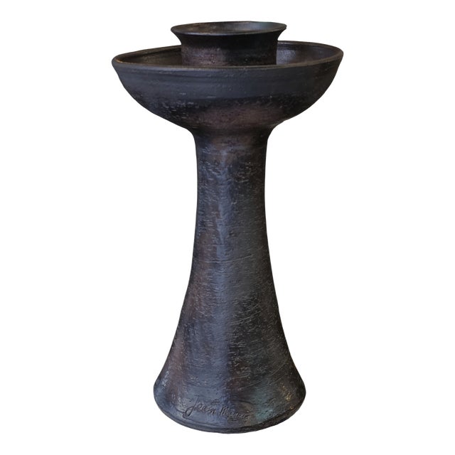 20th Century Candleholder in Brown-Black Glazed Ceramic by Jean Marais, 1950s For Sale