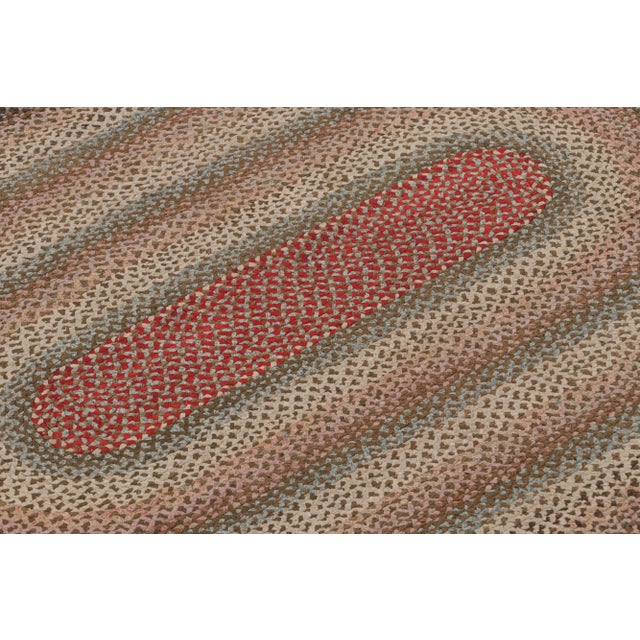 Rug & Kilim Antique Hooked Oval Rug With Polychromatic Braided Stripes, From Rug & Kilim For Sale - Image 4 of 7