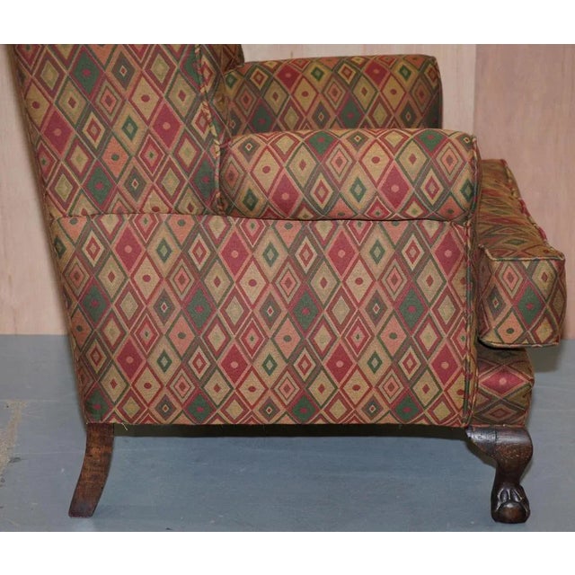 Vintage Wingback Armchair with Claw & Ball Feet and Kilim Style Upholstery For Sale - Image 15 of 18