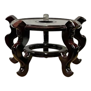 10" Chinese Dark Brown Wood Round Table Top Vase Stand Display Easel