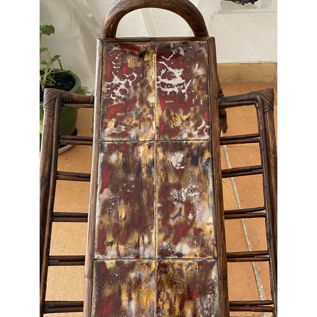 Wood Rattan Magazine Rack with Ceramic Tile Shelf, 1970s For Sale - Image 7 of 18