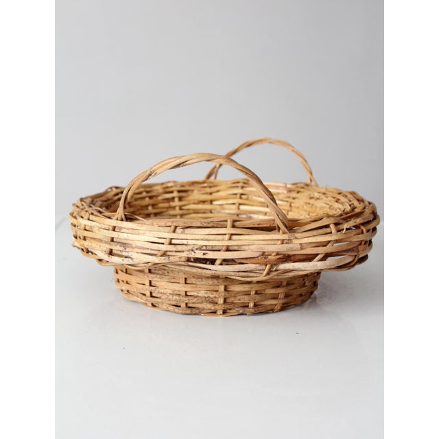 Vintage Round Wicker Basket With Handles For Sale - Image 18 of 18