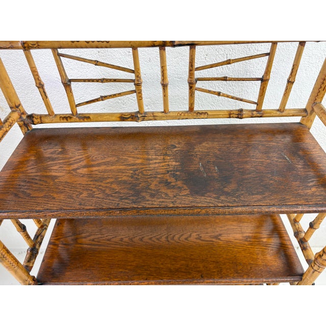 Antique Handcrafted Bamboo and Oak Etagere For Sale - Image 11 of 12