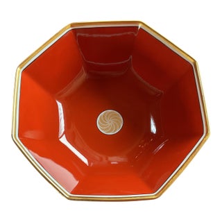 1970s Fitz & Floyd Medaillon D’Or Terra Cotta Orange, Octagon Serving Bowl For Sale