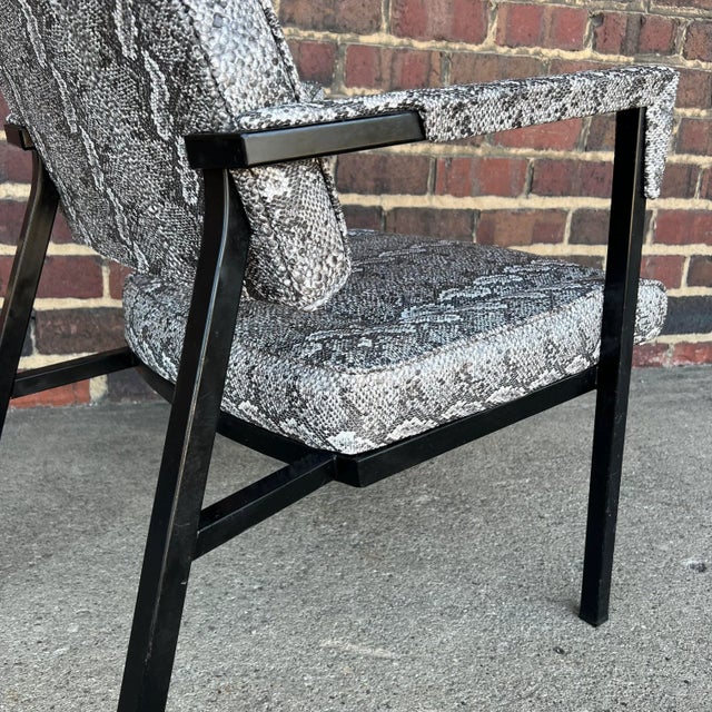 Faux Snake Skin and Metal Armchair by All-Steel Reupholstered Restored For Sale - Image 9 of 13