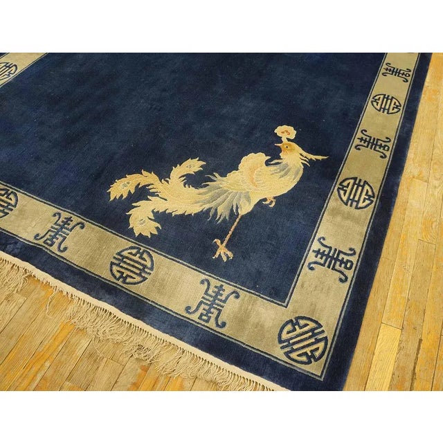 Textile 1980s Navy Open Field Vintage Chinese Silk Dragon & Phoenix Carpet Knotted Rug For Sale - Image 7 of 12