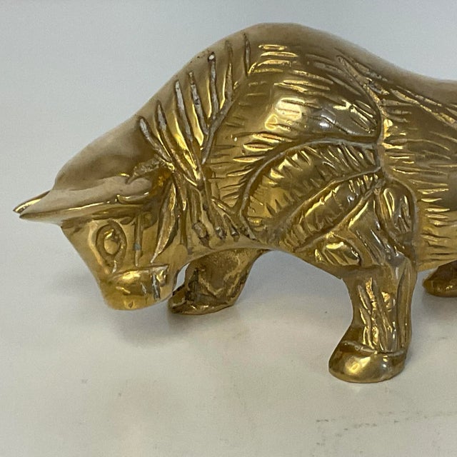 Mid 20th Century Mid-Century Hollywood Regency Rustic Heavy Solid Brass Bull For Sale - Image 5 of 12
