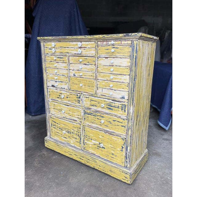 Farmhouse Antique Dry Scraped Painted Mahogany Apothecary Cabinet For Sale - Image 3 of 11